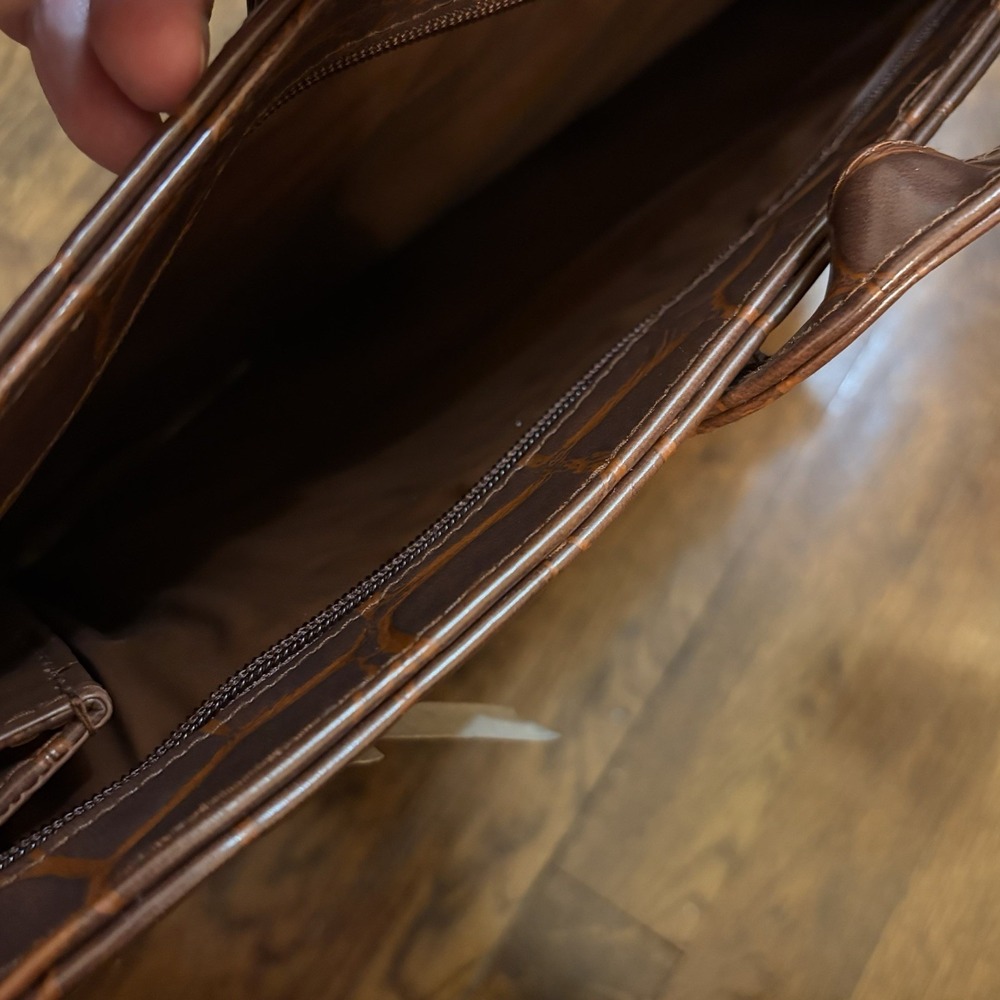 NEW 90s Ralph Lauren Safari Croc-Embossed Faux Leather Travel‎ Bag Luggage Brown - Picture 7 of 10